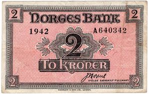 2 kroner 1942 A.640342 London Utg. Kv.1
