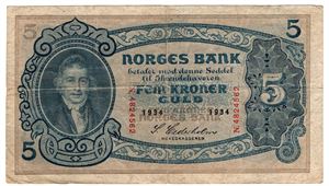 5 kroner 1934 N. Kv.1/1-