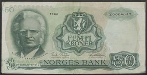 50 Kroner 1966 Z Erstatning Kv 1-. Svært lavt serienummer*