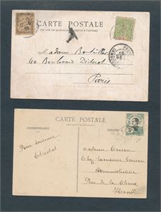 FRANSK INDOKINA 2 kort, et til Paris og et til Hanoi. Et med straffeporto