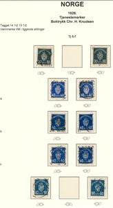Samling Tjeneste- og Portomerker montert etter vannmerkestillinger.