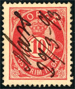 53 VI. 10 øre 20 mm, med håndskrevet dampskipsanering "Mars 29/3-93".