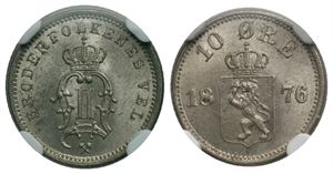 10 øre 1876 Oscar II. Kv.0