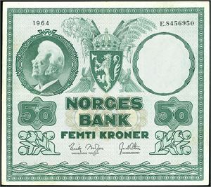 50 kroner 1964, serie E.8456950. 2