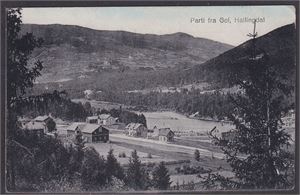 Gol.  Parti fra Gol, Hallingdal (med stasjonen) (LKÖ 276) brukt 1920.  Frim. Fjernet