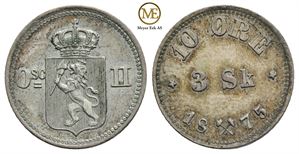 10 øre/3 sk. 1875 Oscar II. Ripe. Kv.01