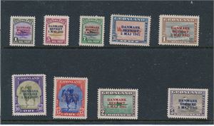 GRØNLAND xx Mi 17-25, komplett serie DANMARK BEFRIET. (€ 900)