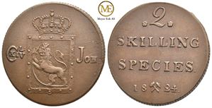 2 skilling 1824 Carl XIV Johan. Kv.0