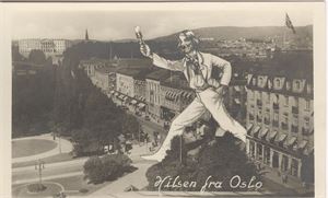 Oslo.  Hilsen fra Oslo (Reklame) brukt julen 1933.  Artig reklamekort !