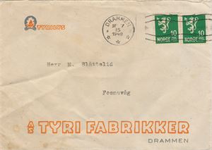 Reklame, DRAMMEN, TYRI FABRIKKER Brev med NK 242 (2) stemplet 1948.