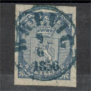 NORGE F1 4 skill med breda marginaler och kraftig rättvänd praktstämpel "BREVIG 9.6.1856"