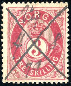 18. 3 skilling Posthorn, aneert med håndskrevet navn "Vig 8.4.76".