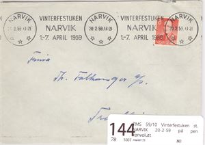 TMS 59/10 Vinterfestuken st. NARVIK 20-2-59 på pen konvolutt