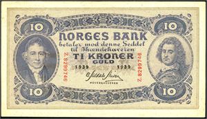 10 kroner 1939, serie Z.8299746. 01