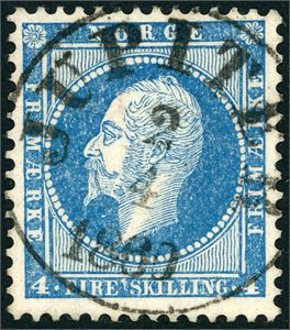 4. 4 skilling Oscar anert med dampskipsstempel "Jupiter 2.4.1860".