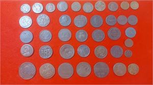 Parti äldre kopparmynt från diverse länder, blandade årtal, valörer och storlekar  För kopparentusiasten!