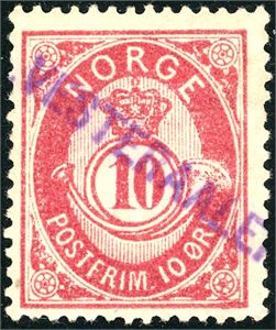 43. 10 øre 21 mm, anert med privat linjestempel fra dampskip "Vesteraalen".