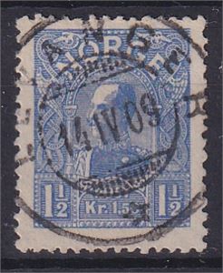 NK 90, Levanger 14-IV-09 (NT) på 1,5 kr Haakon 1907
