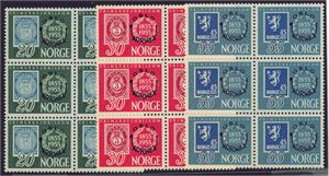 NK 428-430, Norwex 1955, postfrisk serie i 6-blokker