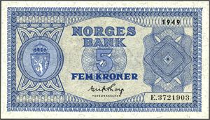5 kroner 1959, serie E.3721903. 01