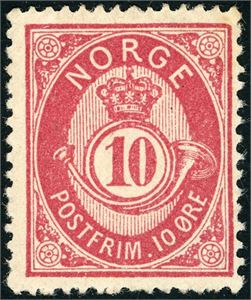 37 II. 10 øre Posthorn 1883. En krakkelering i nedre venstre hjørne.