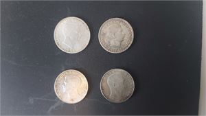 RUMÄNIEN, CAROL II-MIHAI I fyra stora silvermynt: 100 Lei 1934, 250 Lei  1940 och 1941 samt 25000 Lei 1946. (Kv 1+)