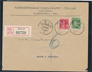 Rek trykksak med Nk 119 og 174 stemplet "OSLO 26 VII 29" til Sauda