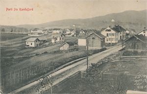 Randsfjord, parti fra.  Gatemotiv (ST.P. 230) stemplet Randsfj.b. postexp. 17/6-1911
