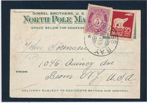 POLAR North Pole Mail-kort med Nk 118 og 136 stemplet "KINGS BAY 18-VI-25" til USA