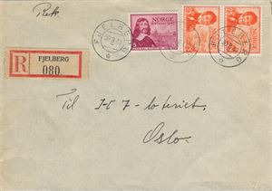 Rek. brev, FJELBERG (HO/4 pkt) TA 30-8-47 på pent rek brev med NK 359 og 362 (2).