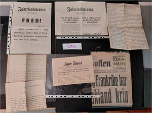 2. VERDENSKRIG 4 ekstrablad 1939-45 av norske aviser. Medfølger 3 brev på tysk angivelig skrevet av tysk soldat i Norge