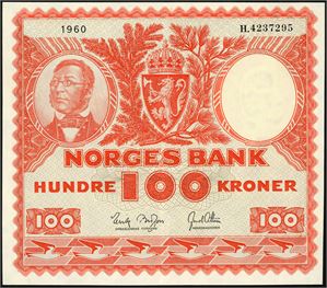 100 kroner 1960, serie H.4237295. 01