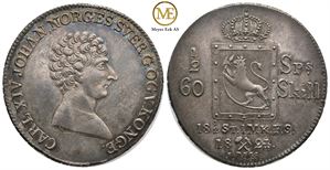 1/2 speciedaler 1824 Carl XIV Johan. Kv.0