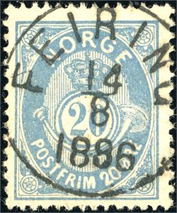 46. 20 øre 21 mm, rettvendt fullstemplet "Feiring 14.8.1886".