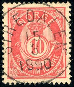 53 III b. 10 øre 20 mm, pent stemplet "Siredalen 15.3.1890".