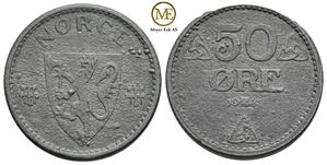 50 øre 1945 zink Haakon VII. Kv.01