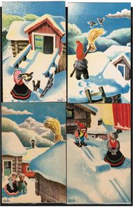 AUKRUST. Alle 4 kortene i Mittet serien N 2689, uten tekst. 2 postgått, 2 UB. Kv. 1-2