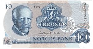 10 kroner 1972 QH. Erstatningsseddel. Kv.0