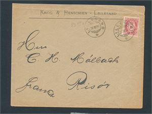 Nk 53 VII type 1 på brev stemplet "LILLESAND 21 VIII 93" til Risør