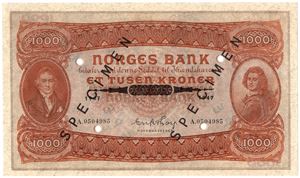1000 kroner 1947 A.0504985 specimen. Kv.0