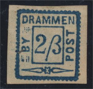 Drammen Bypost II nr. 1N1U blå * mulig minimal tynnhet (verdi satt til kr. 500 i 2005)