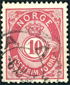43 I. 10 øre 21 mm med stående vannmerke.