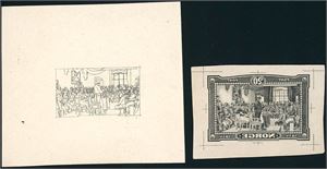 Eidsvoldjubileet 1914. 2 speilvendte trykk samt en serie, alle i svart.