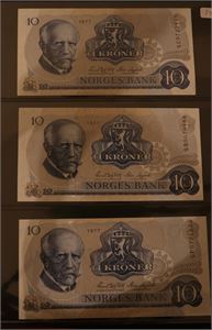 10 kroner 1977 QC, QH, QP. VK