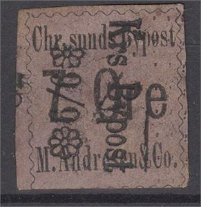Kristiansund Bypost I nr 3 (S&A)/   3A (Pihl)  Frimerket er stemplet med Kristiansunds bypost stempel nr. 1 9.9.1878  Merket er tredobbelt gjennomstukket høyre side. Attest NF