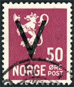 272. 50 øre V med vannmerke. Lettstemplet. Attest Aune.