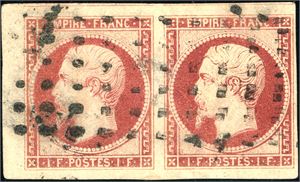 17. 1 Fr Napoleon in a fine horizontal pair. Three wide margins. Signed calves, Brun and Goebel BPP.