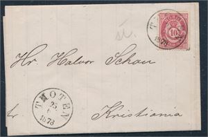 NK 25 på pent brev st "Thoten 25-6-1878" til Kristiania
