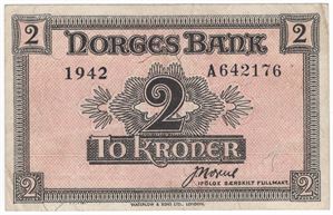 2 kroner 1942 A.642176 London Utg. Kv.1+