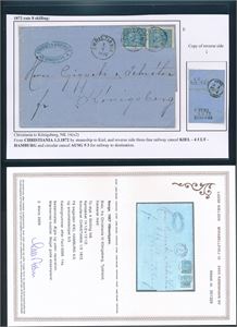 Brev med Nk 14 x2 stemplet "CHRISTIANIA 1-3-1872" til Königsberg. Se utfyllende tekst på bilde, attest Lasse Nielsen 2009 følger med